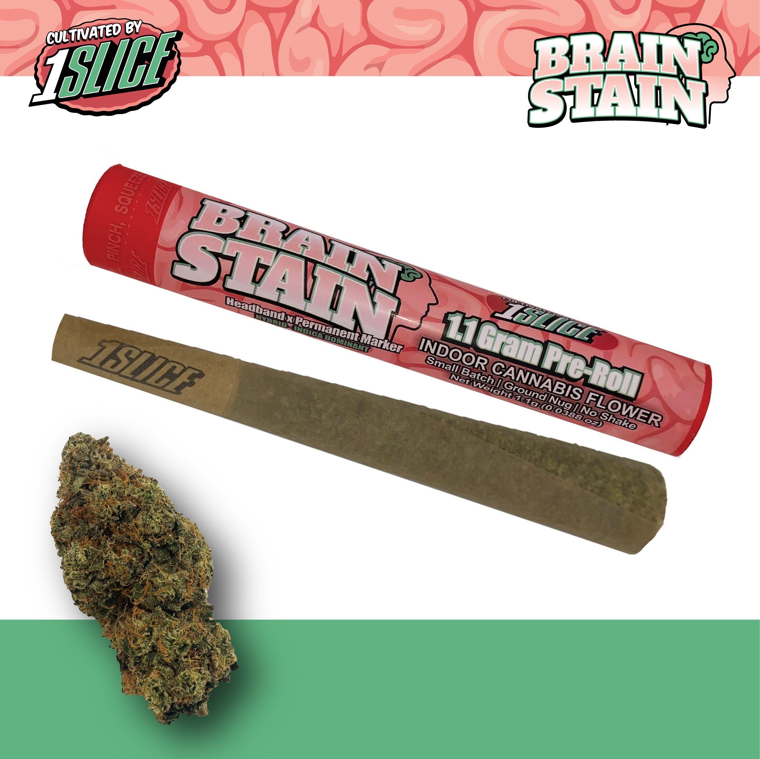 Photograph of product: 1Slice | Preroll | Brain Stain | 1.1g 1pk