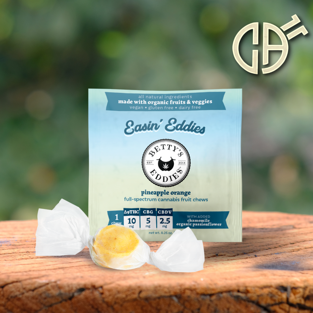 Photograph of product: Betty's | Pineapple Orange "Easin'" 4:2:1 Chews 10mg TH-oui/5mg CBG/2.5mg CBDV - 10pk | 100mg