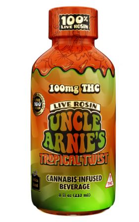 Photograph of product: UNCLE ARNIE'S TROPICAL TWIST LIVE ROSIN JUICE 100MG
