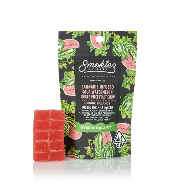 Photograph of product: Sour Watermelon - Single Scored Fruit Chews - 100mg - 