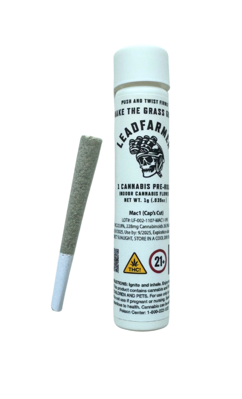 Photograph of product: LeadFarmer | Mac1 (Cap's Cut) | Pre-Roll | Oui'd-Hybrid