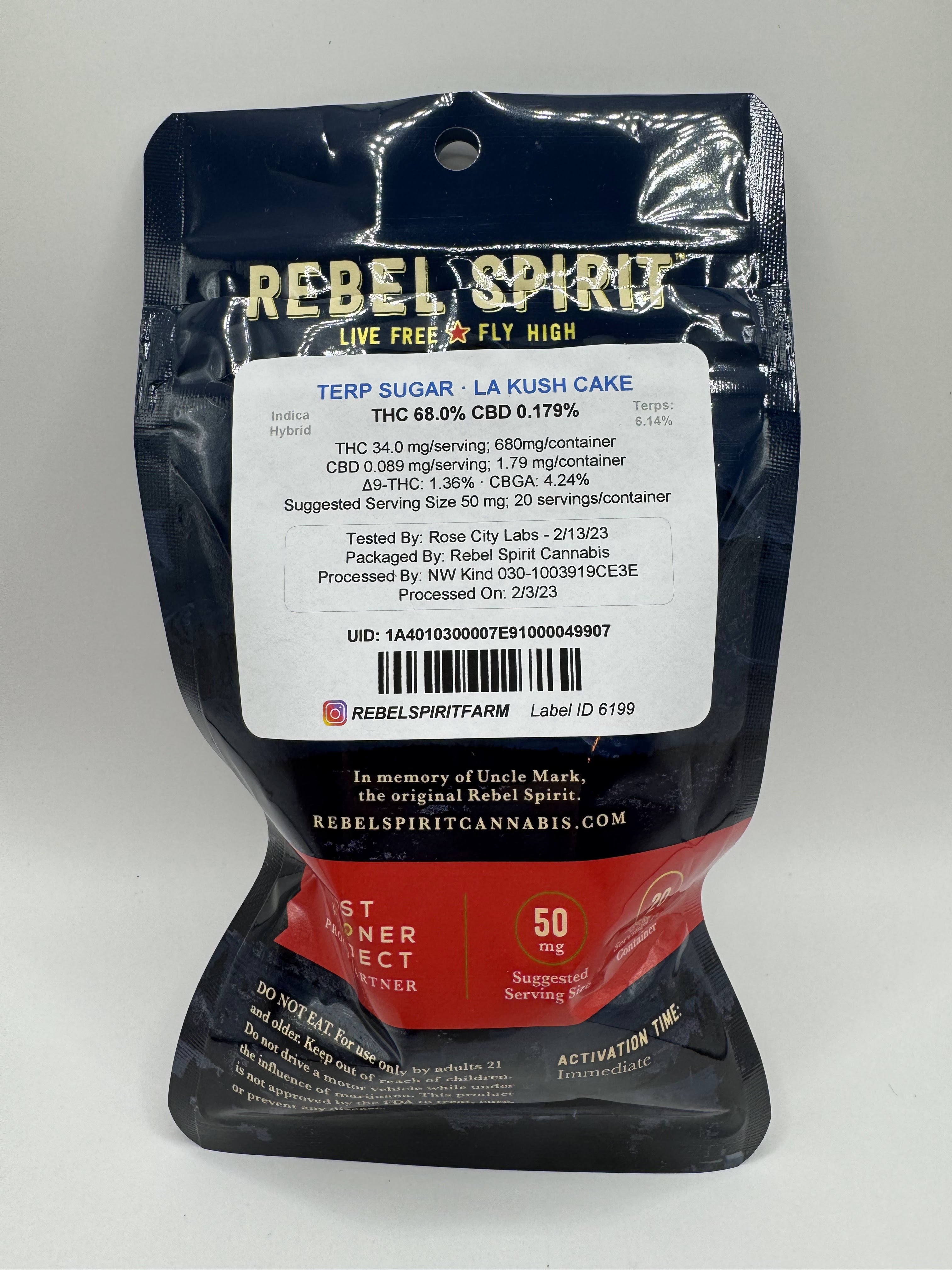 Photograph of product: Rebel Spirits Terp Sugar | LA Kush Cake