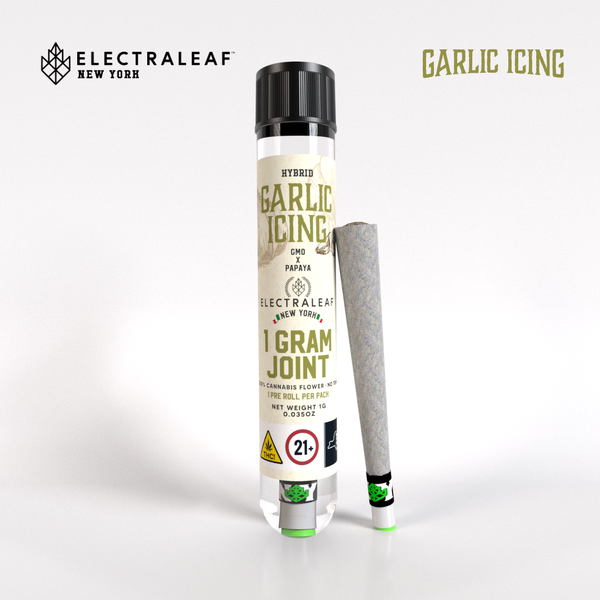 Photograph of product: Electraleaf | Ceramic Tip Pre-Roll | Garlic Icing | Hybrid | 1g