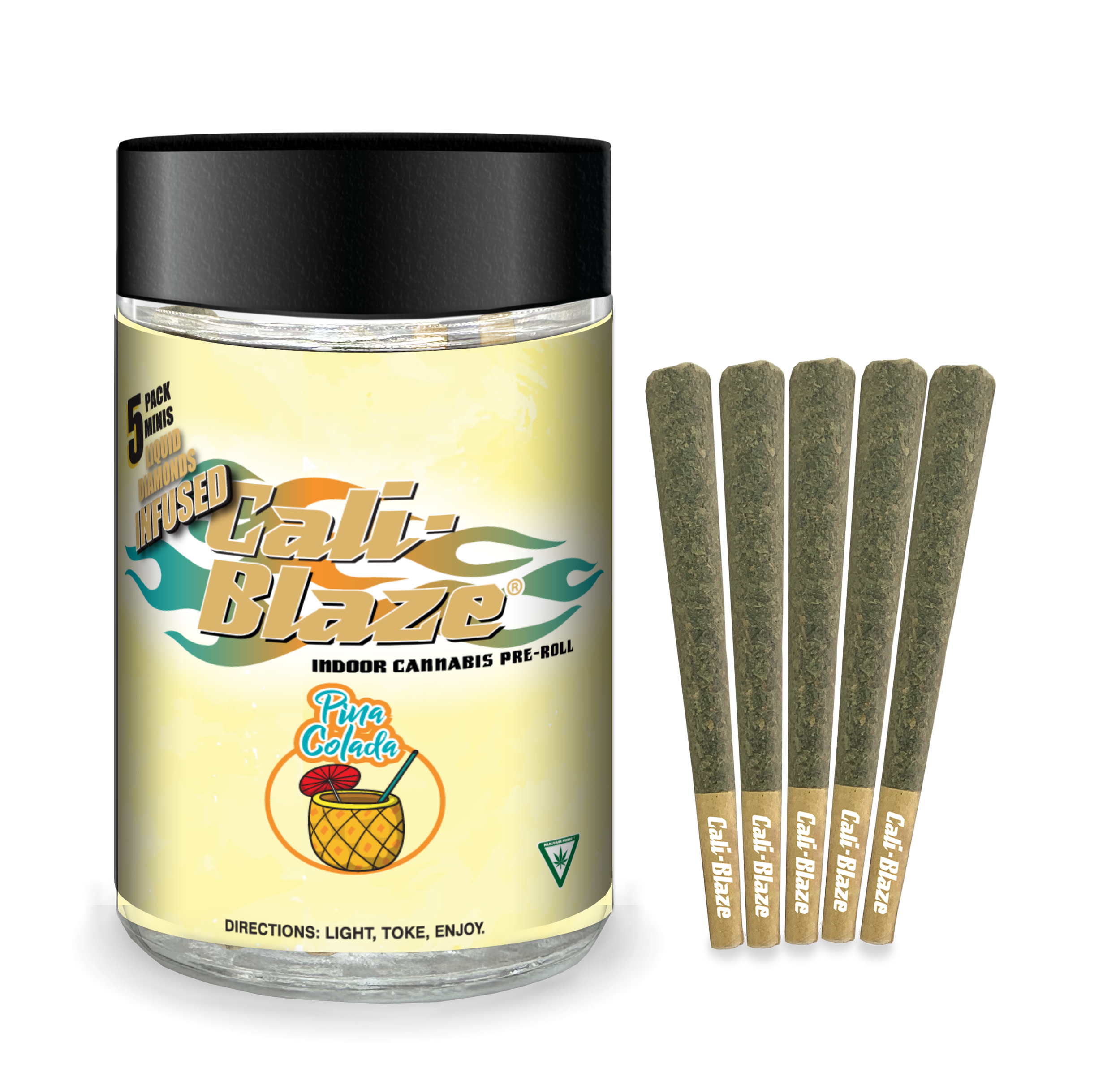 Photograph of product: Cali Blaze | Pina Colada | Infused  Pre-roll Pack | 0.7g x 5 | Oui'd
