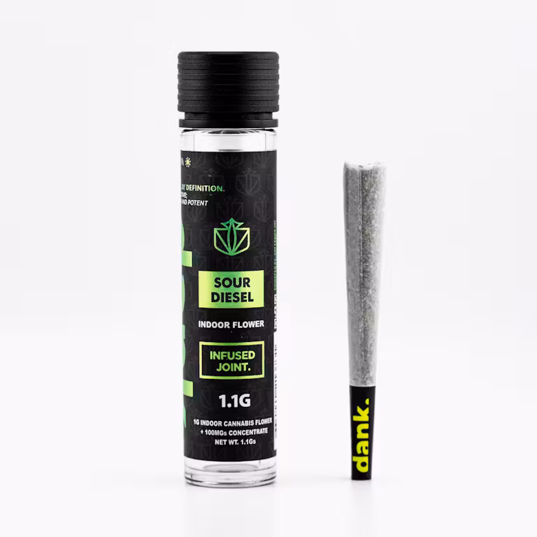 Photograph of product: Dank | Infused Pre-Roll | Sour Diesel | 1.1g