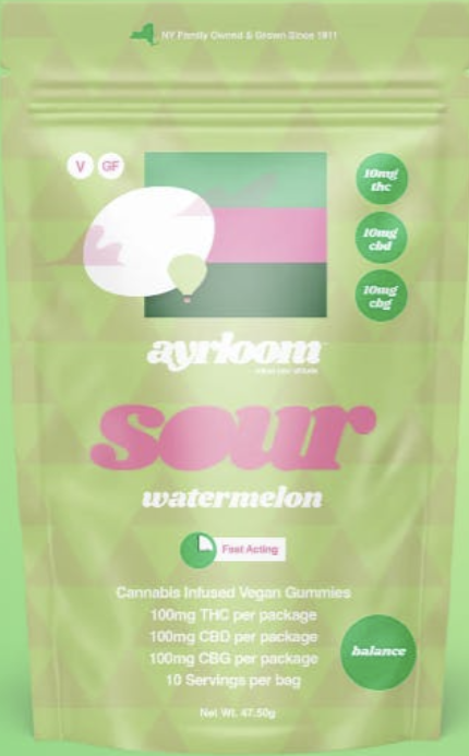 Photograph of product: Ayrloom Sour Watermelon 10mg Gummies 10pk
