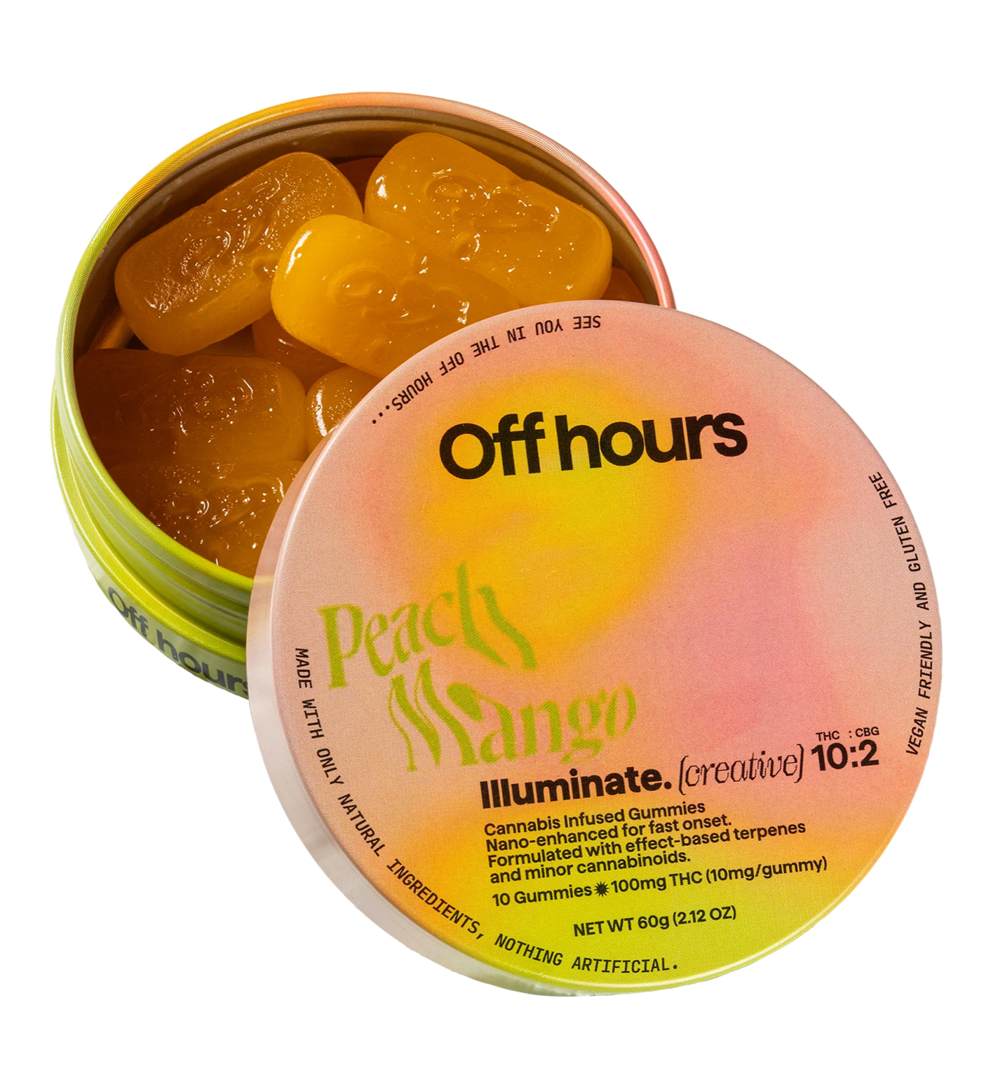 Photograph of product: Illuminate (Creative) 10:2 TH-oui/CBG Peach Mango Gummies 10pk 10mg - Off Hours