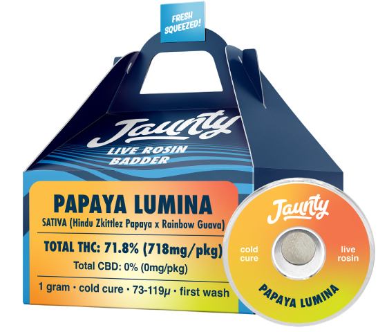 Photograph of product: Cold Cure Live Rosin Papaya Lumina - Concentrate (1.0g)
