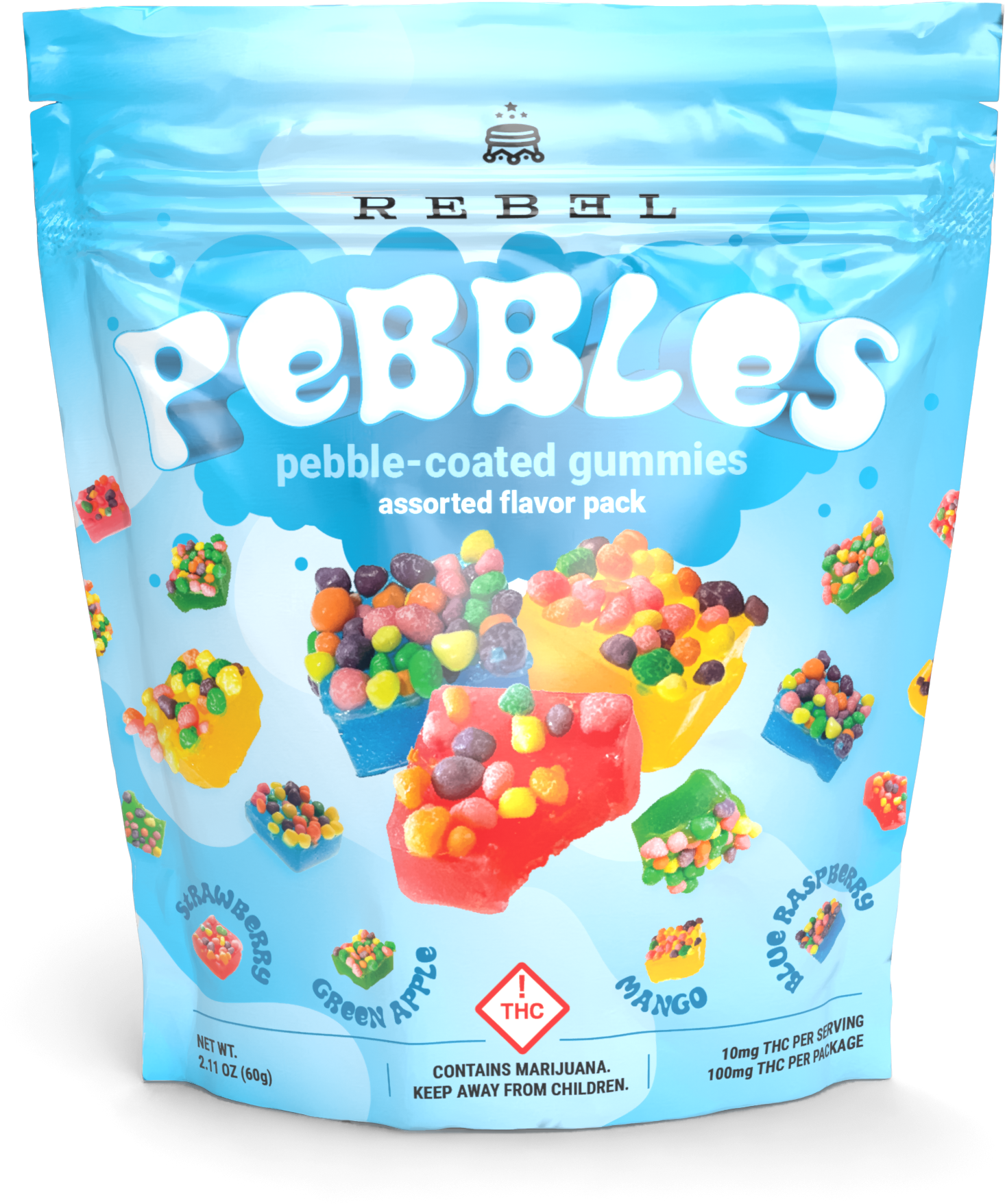 Photograph of product: Pebbles (H) Pebble-Coated Gummies | Asst Flavors | 100mg