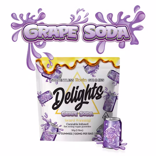 Photograph of product: Delights | SR Gummy 100MG | I | Grape Soda