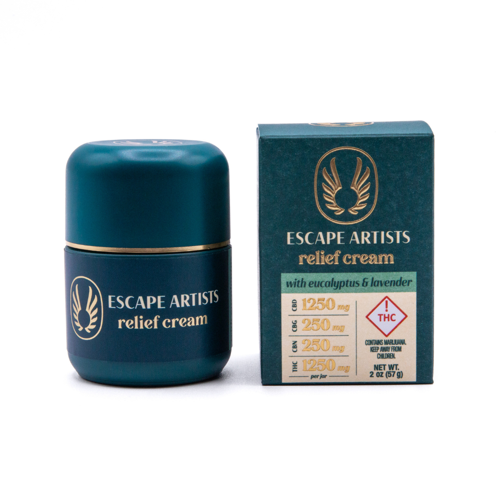 Photograph of product: Escape Artist Eucalyptus and Lavender Relief Cream 1250mg CBD/250mg CBG/250mg CBN/1250mg TH-oui