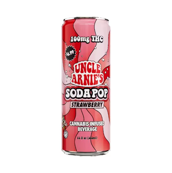 Photograph of product: UNCLE ARNIE'S | STRAWBERRY SODA | 12OZ| 100MG