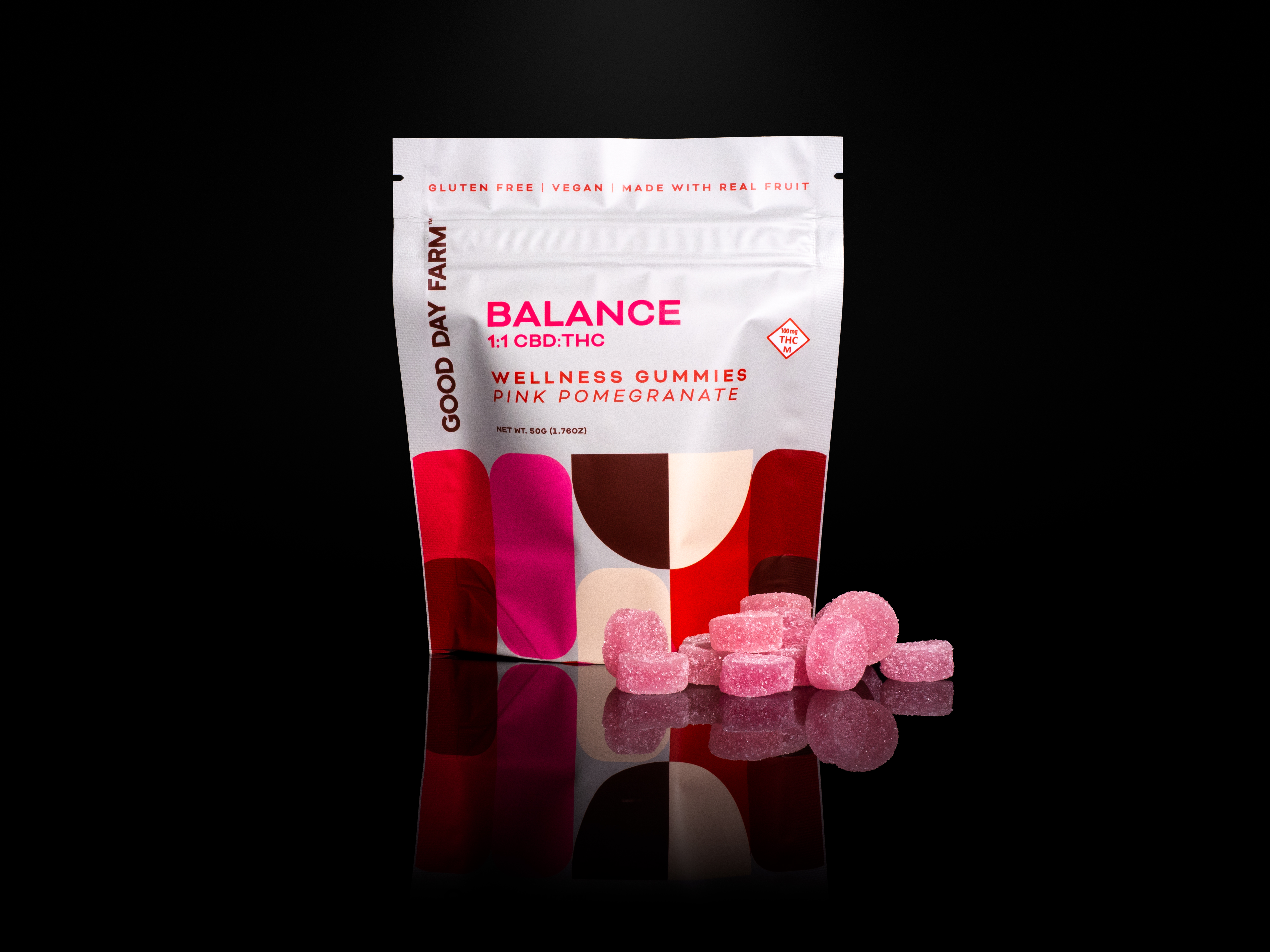 Photograph of product: Good Day Farm | Wellness Gummies | 1:1 Pink Pomegranate 100mg