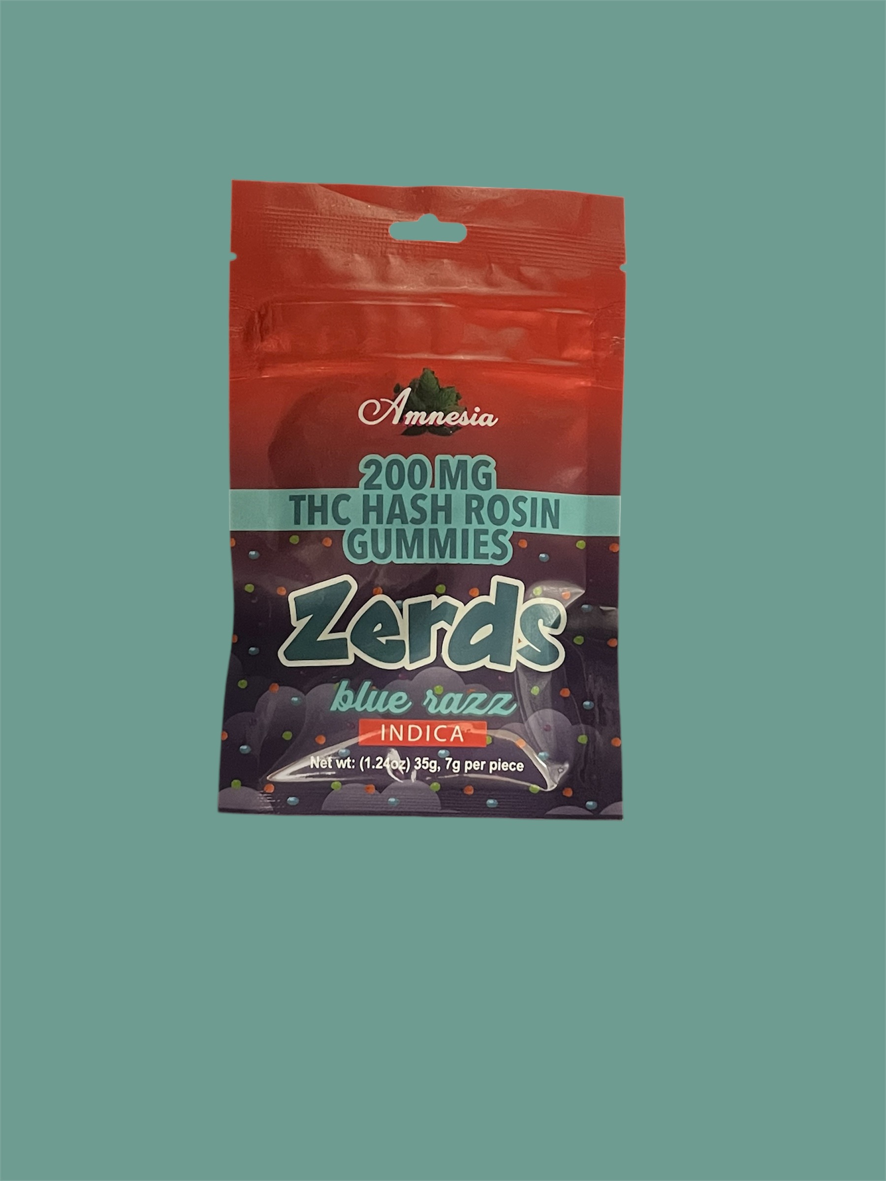 Photograph of product: AMNESIA | BLUE RAZZ | au chocolat ROSIN NERDS GUMMIES | 200MG