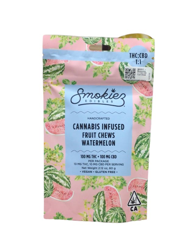 Photograph of product: Smokiez Edibles - Watermelon 1:1 CBD/TH-oui Fruit Chews
