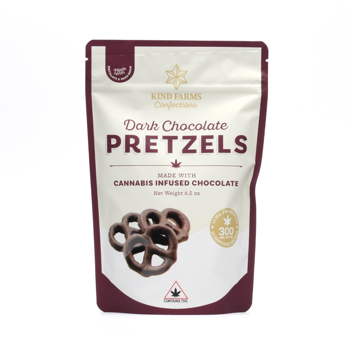 Photograph of product: Extra Dark Chocolate Covered Pretzels 300mg : Kind Farms