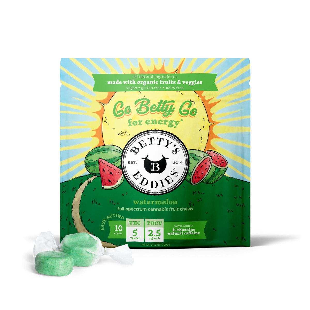 Photograph of product: Betty's Eddies | Watermelon 1:0.5 TH-oui/TH-ouiV [10 Pack | 5mg ea]