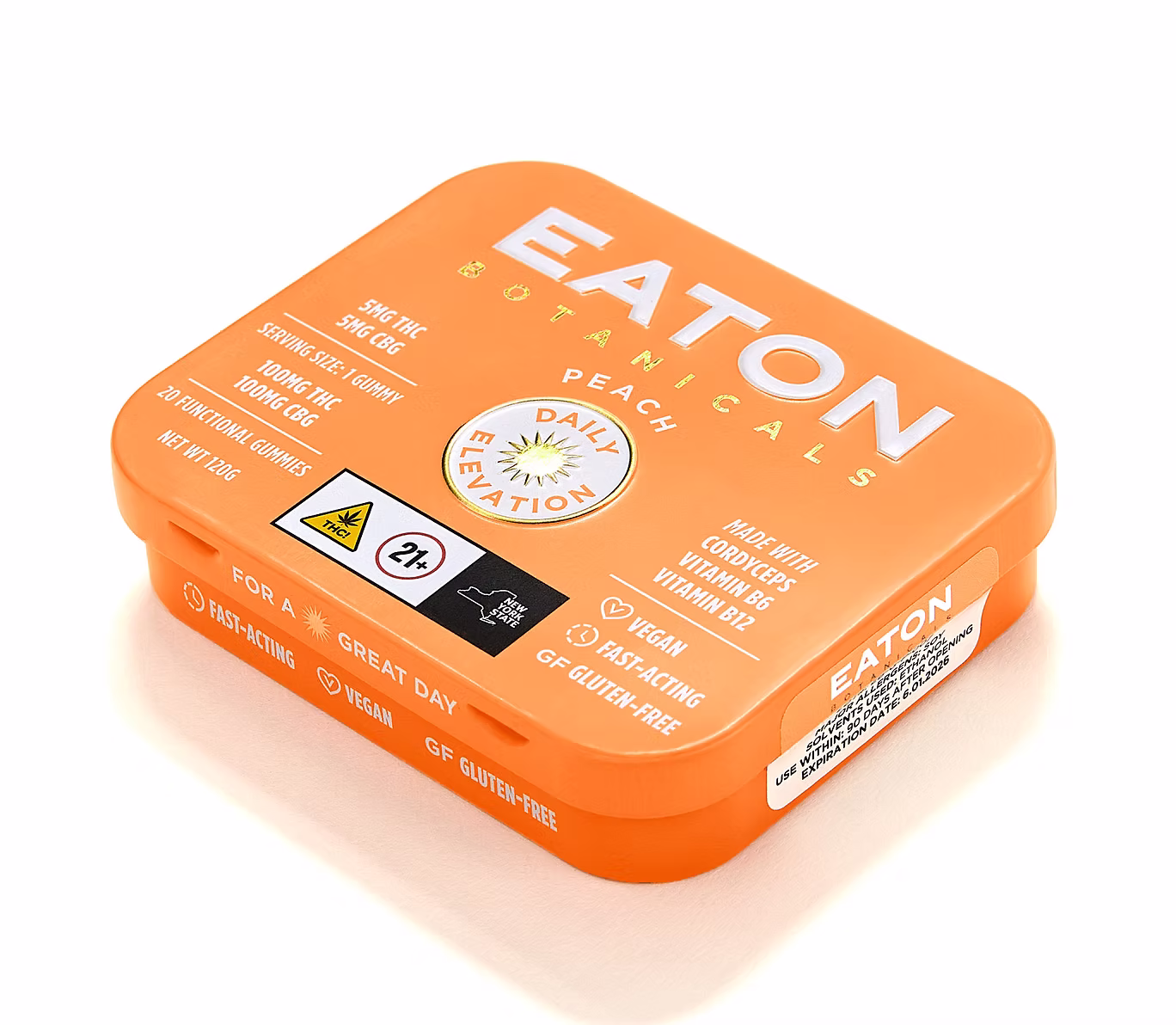 Photograph of product: Eaton Botanicals | 1:1 100mg Gummies | Daily Elevation: Peach