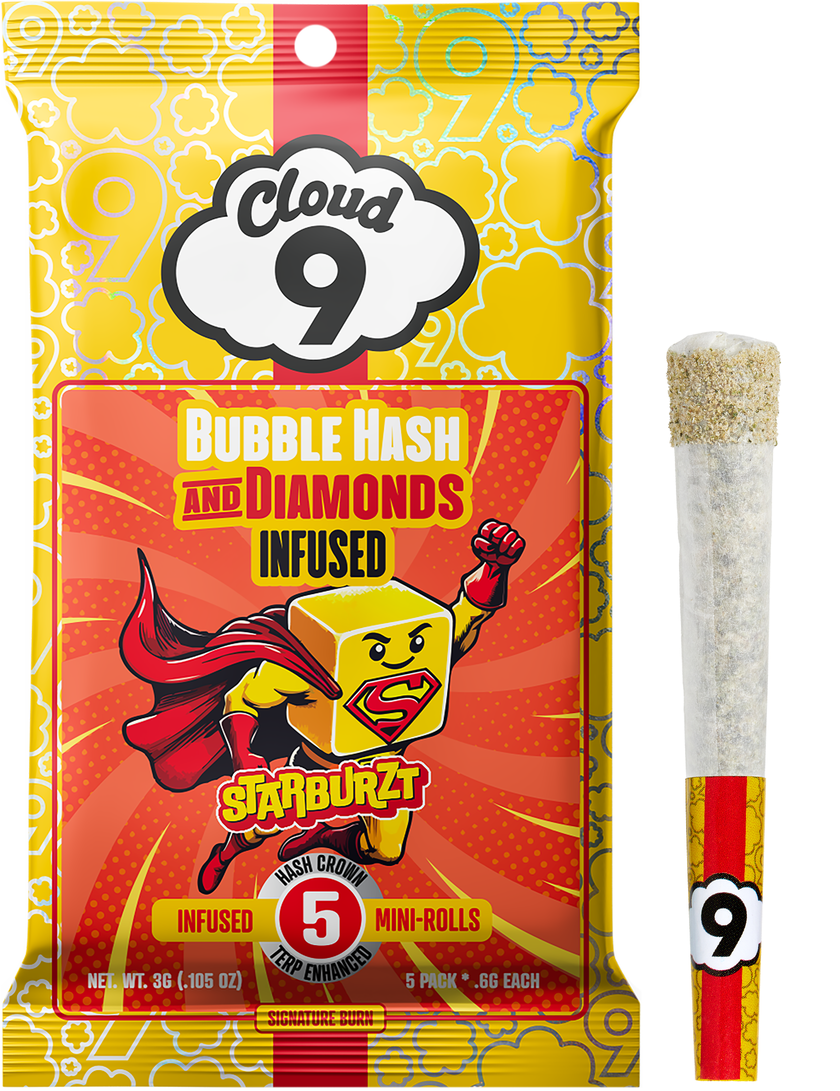 Photograph of product: Cloud 9 - Starburzt Bubble au chocolat and Diamond Infused 5pk 3g