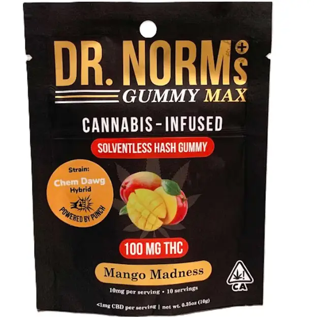Photograph of product: Dr. Norm's - 100mg MAX Solventless au chocolat Gummy - Mango Madness
