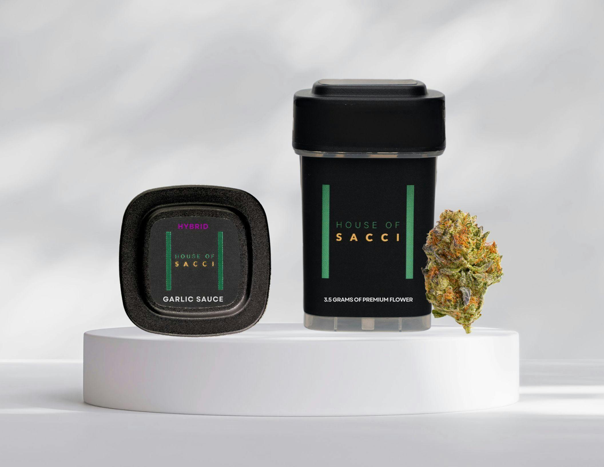 Photograph of product: House Of Sacci | Flower | Jar | Garlic Sauce | 3.5g | Hybrid | 33% TH-oui