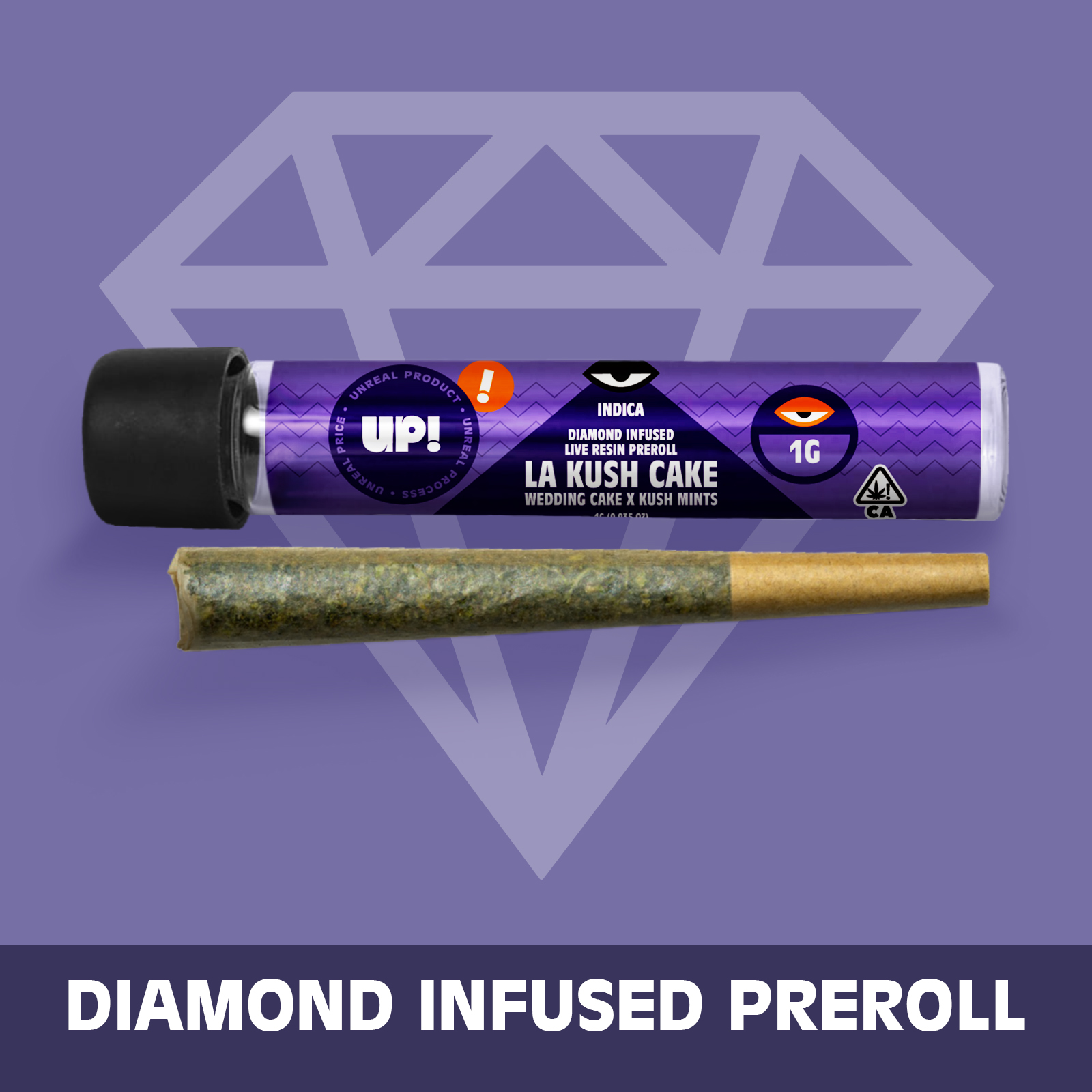 Photograph of product: UP! - LA Kush Cake (Oui'd) Diamond Infused Preroll 1g