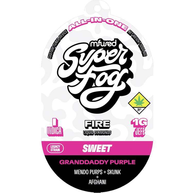 Photograph of product: Super Fog: Granddaddy Purple (Sweet) - Fire Liquid Diamonds Disposable Cartridge