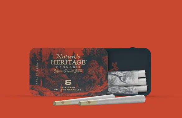 Photograph of product: Nature's Heritage | Strawberry Jelly | 0.5g PreRoll | 5 Pack | Infused w/ Bubble au chocolat