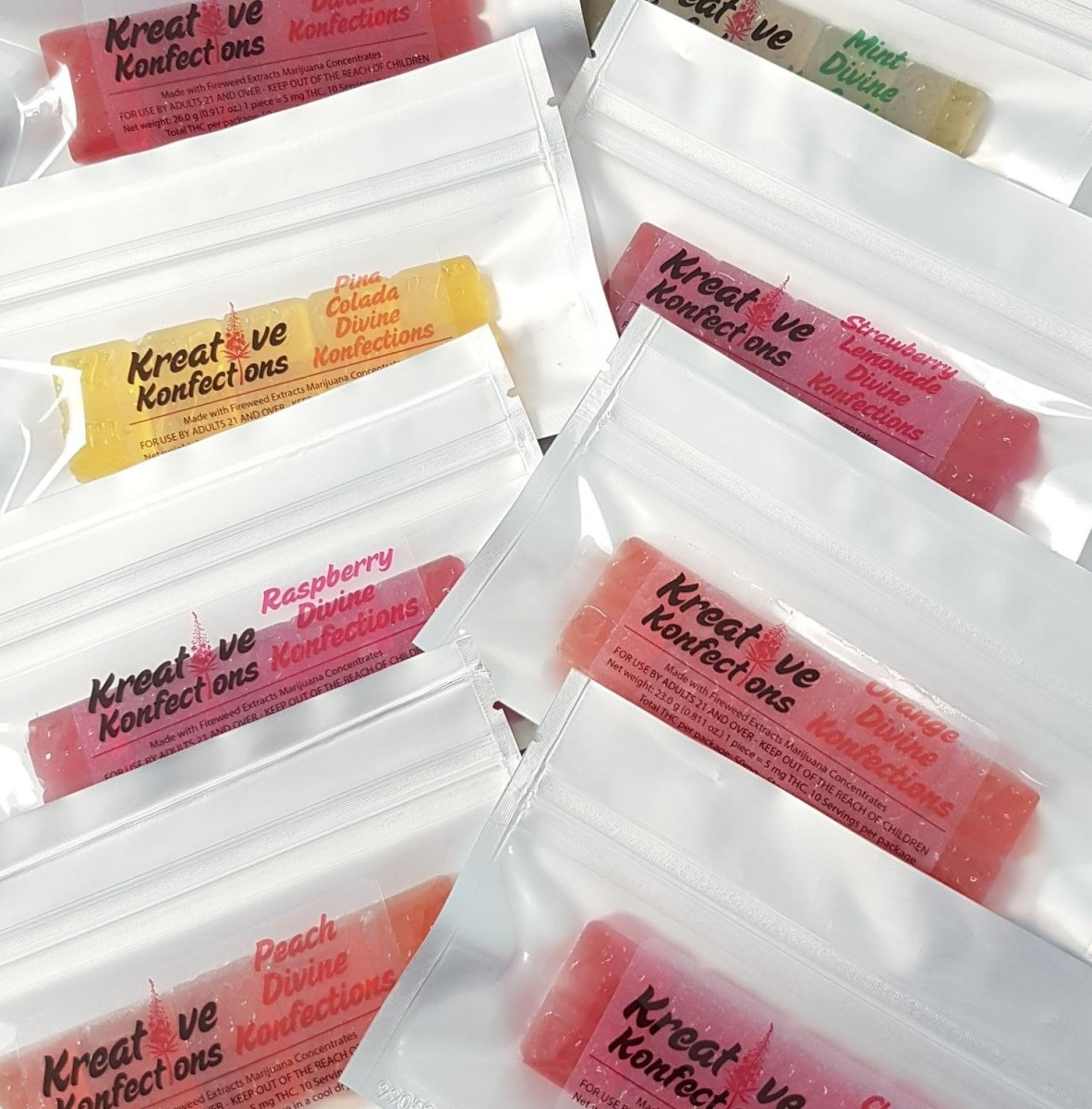 Photograph of product: POG  1:1 (100mg) Hybrid Divine Hard Candies 10pk by Kreative Konfections