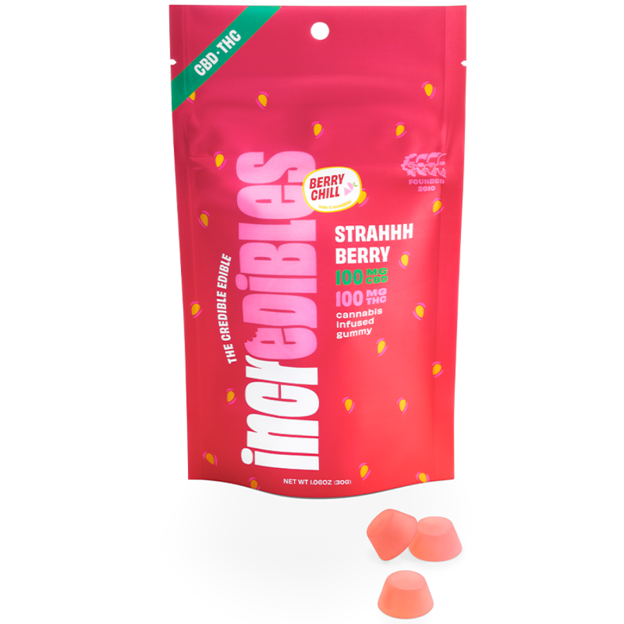 Photograph of product: Strahhhberry 1:1 - Incredibles Bites 10pk (10mg TH-oui, 10mg CBD each)
