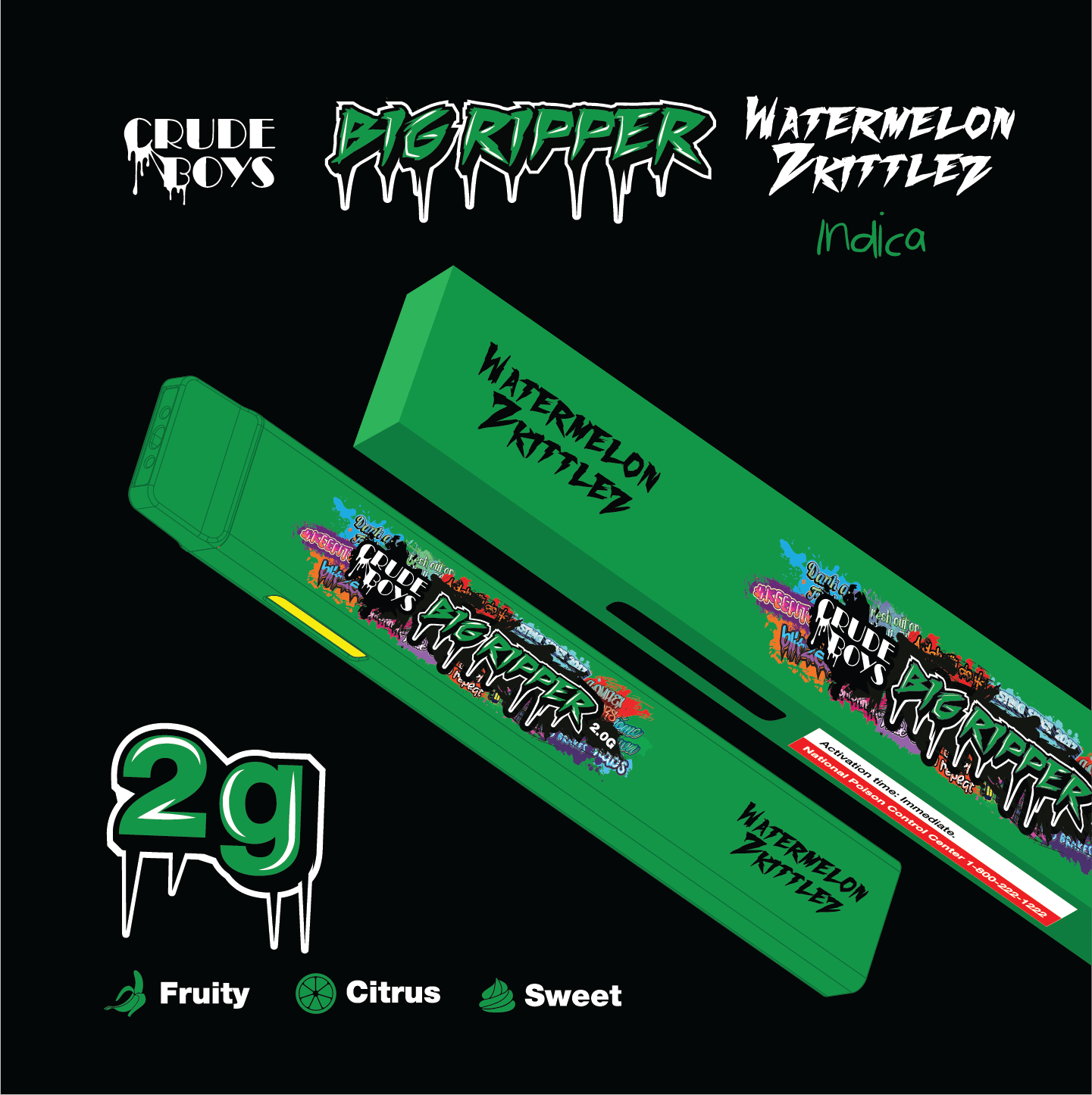 Photograph of product: Crude Boys - Disposable Vape Cart - Watermelon Zkittlez - Oui'd