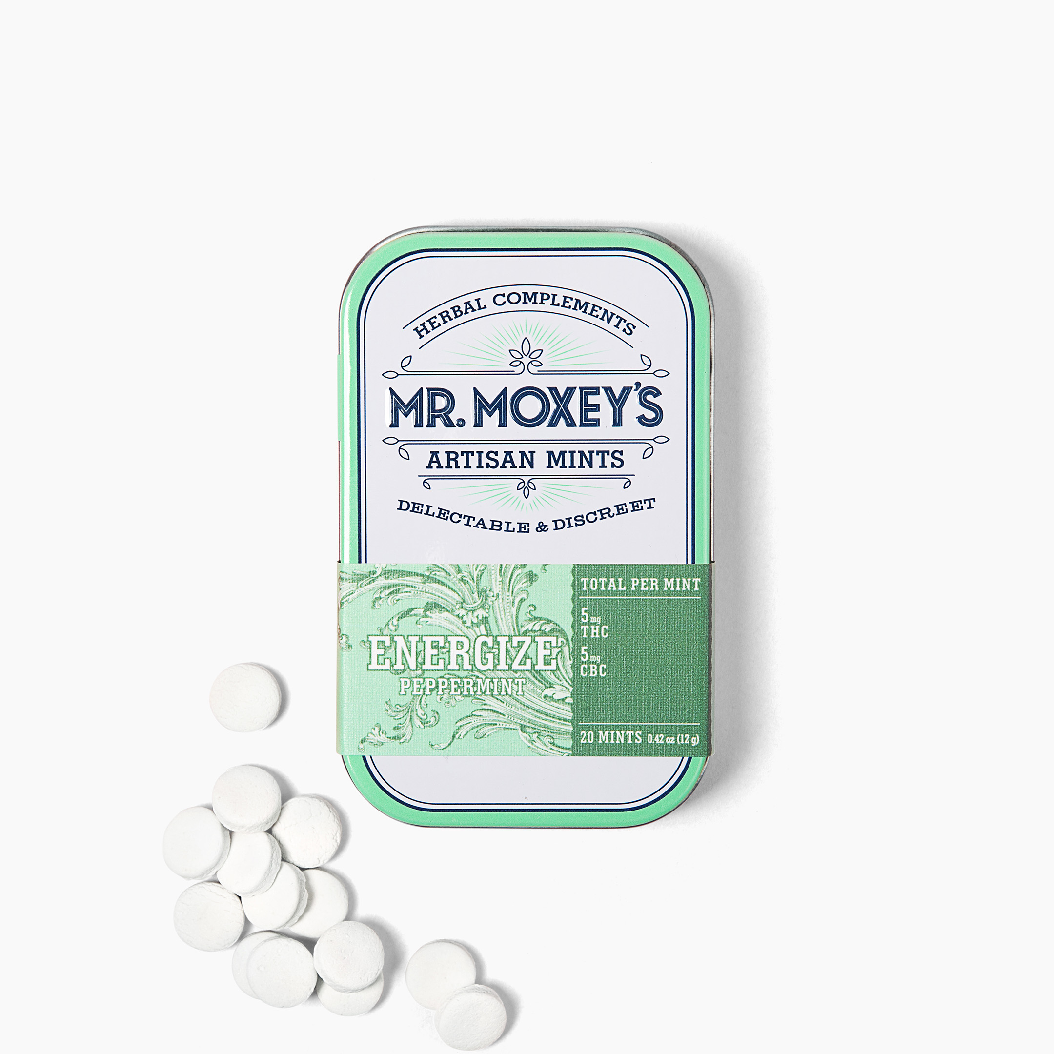 Photograph of product: Energize | 1:1 TH-oui:CBC | 20pk Peppermint Mints