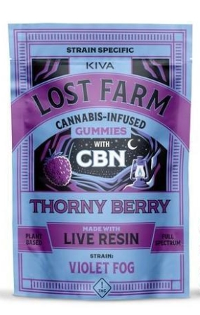 Photograph of product: Violet Fog x Thorny Berry | 1:1 CBN:THC | Live Resin Gummies | 10 x 10mg