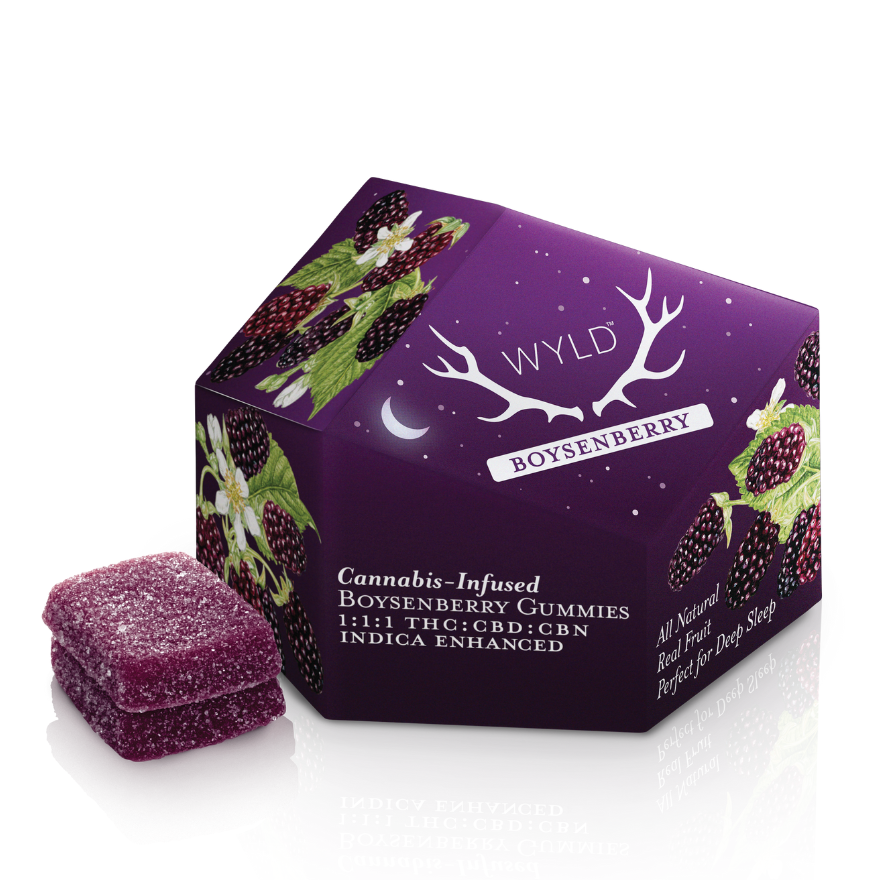 Photograph of product: Wyld: 100mg Boysenberry 1:1:1 - Relaxing Dreamy (TH-oui:CBD:CBN)