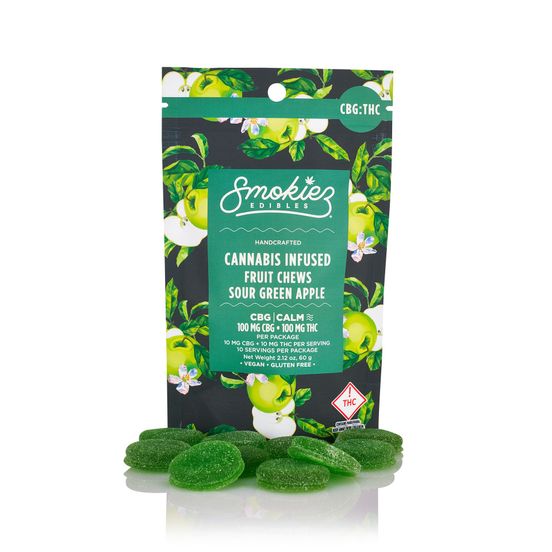 Photograph of product: Smokiez Gummies - Green Apple 100MG TH-oui : 100MG CBG - 