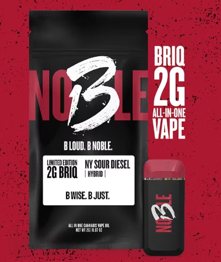 Photograph of product: B Noble Briq Disposable NY Sour Diesel /2000mg