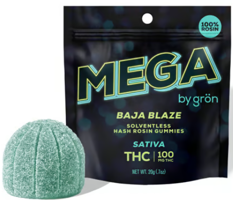 Photograph of product: Grn Baja Blaze (S) Live Rosin Mega Pearl Gummie 100mg 1pk