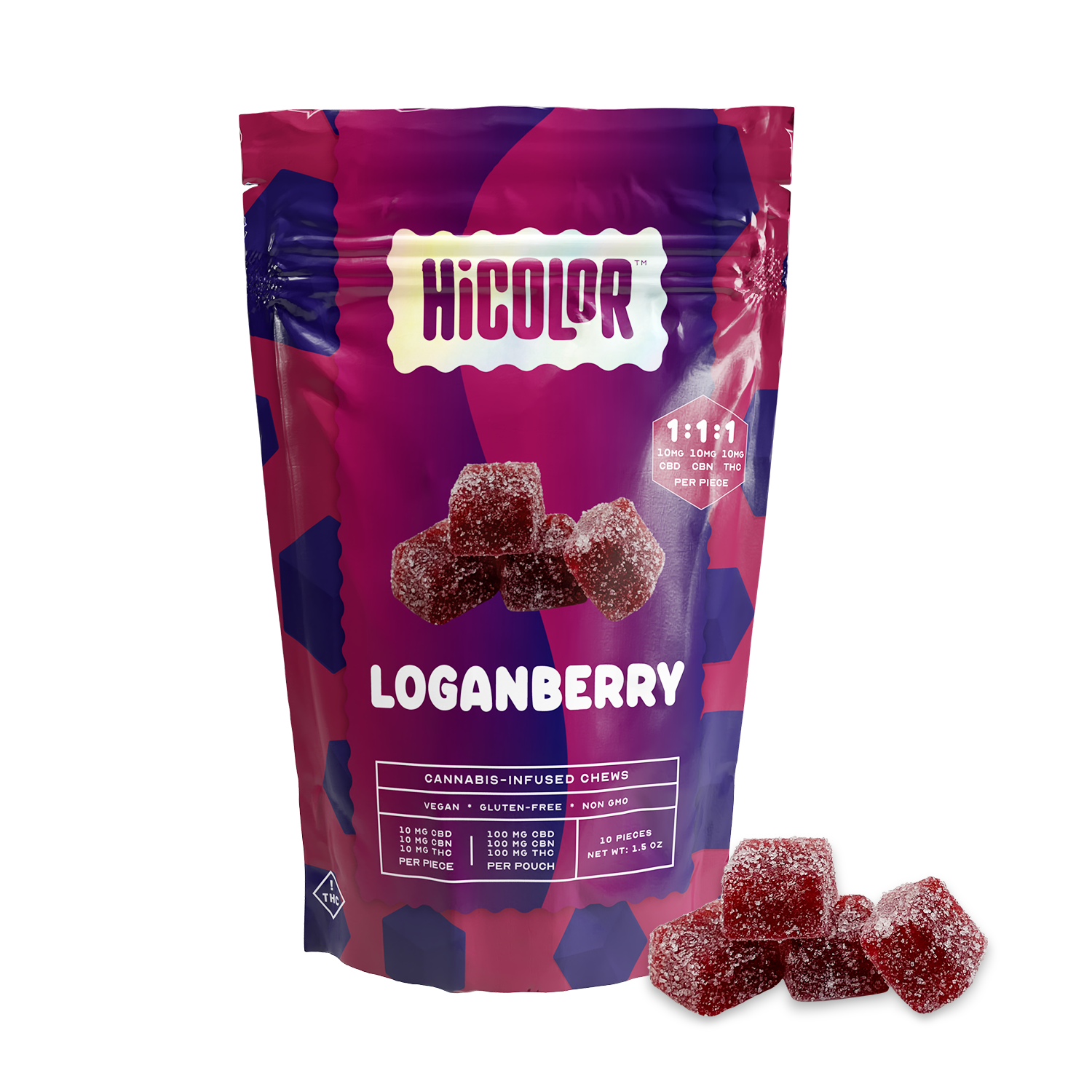 Photograph of product: HiColor | Loganberry | 1:1:1 Chews | 10pk