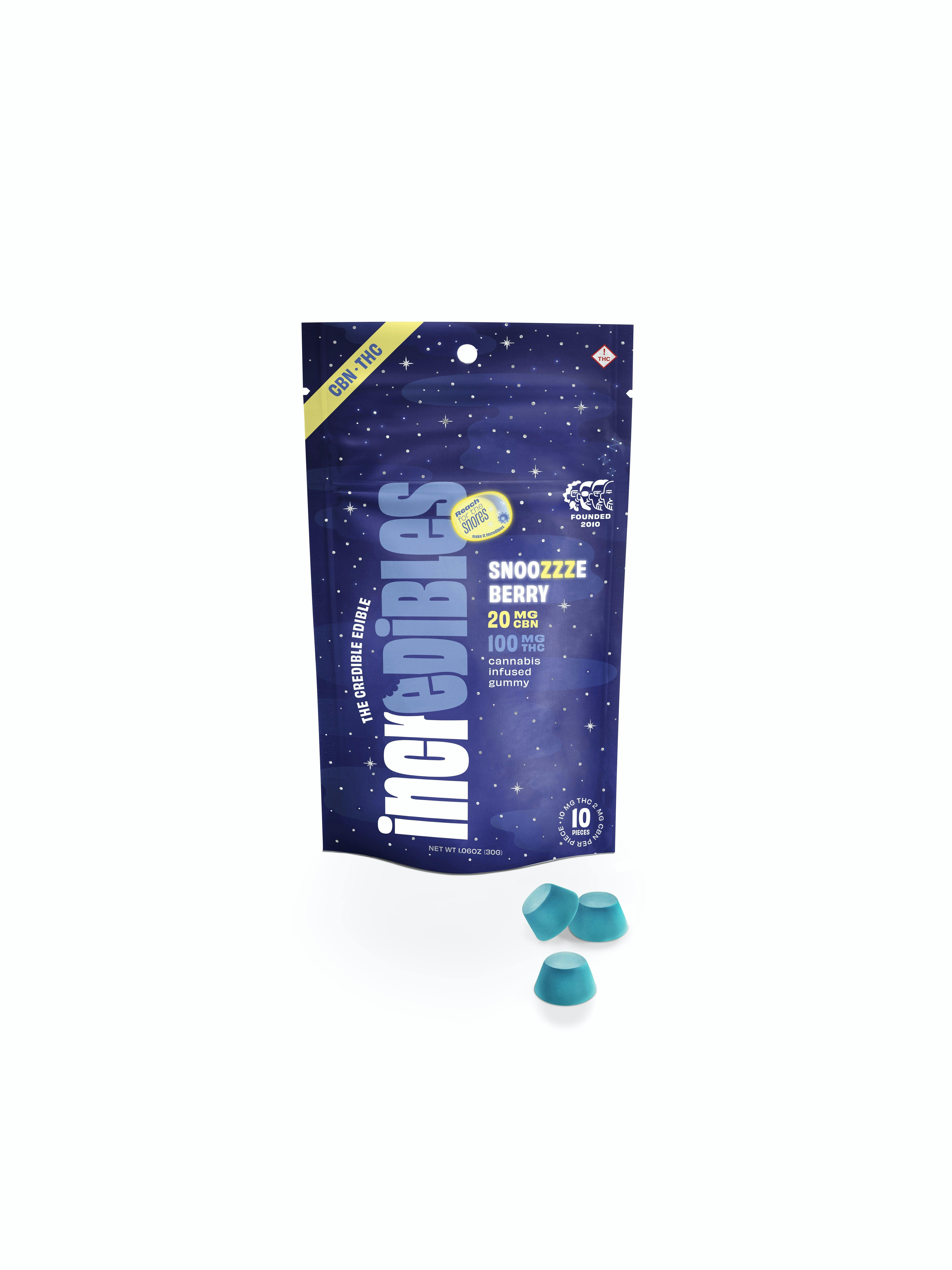 Photograph of product: Incredibles | 100mg 2:1 TH-oui/ CBN Chocolate Bar - Snoozzzeberry