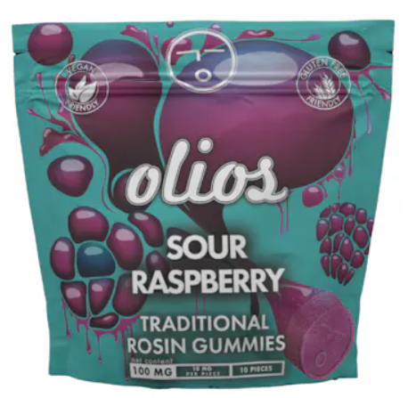 Photograph of product: Olio | Sour Rasberry | Rosin Gummies | 10pc x 10mg