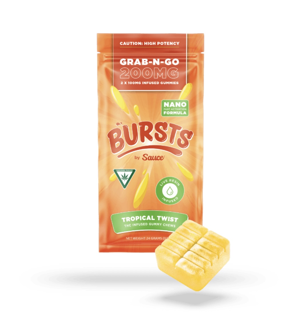 Photograph of product: AU Sauce Burst: Tropical Twist 200mg (2X100MG) Gummies