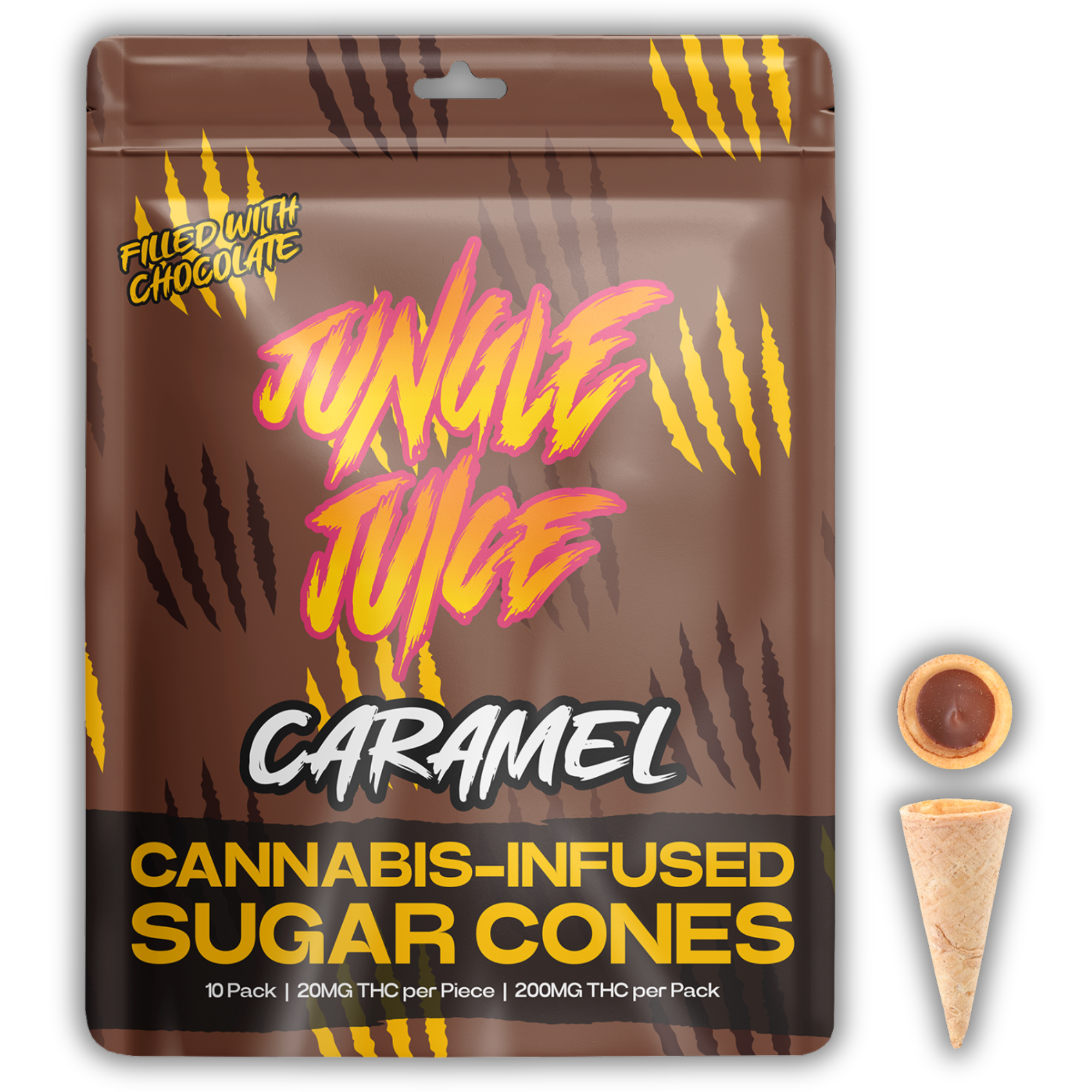 Photograph of product: Jungle Juice | Sugar Snack Cones | Chocolate Caramel | 200mg