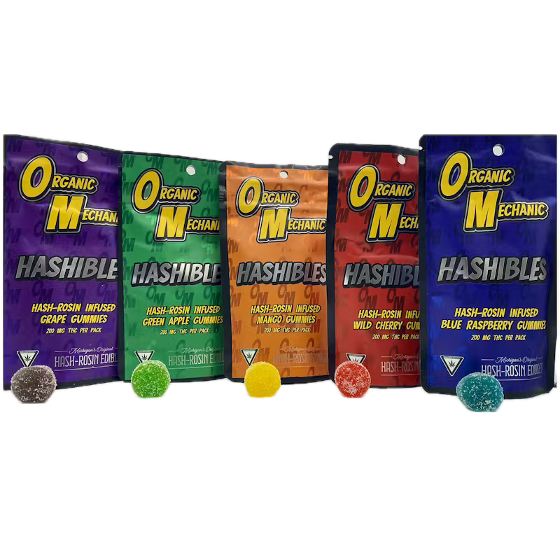 Photograph of product: Green Apple 200mg "au chocolatibles" Rosin Gummies by Organic Mechanic