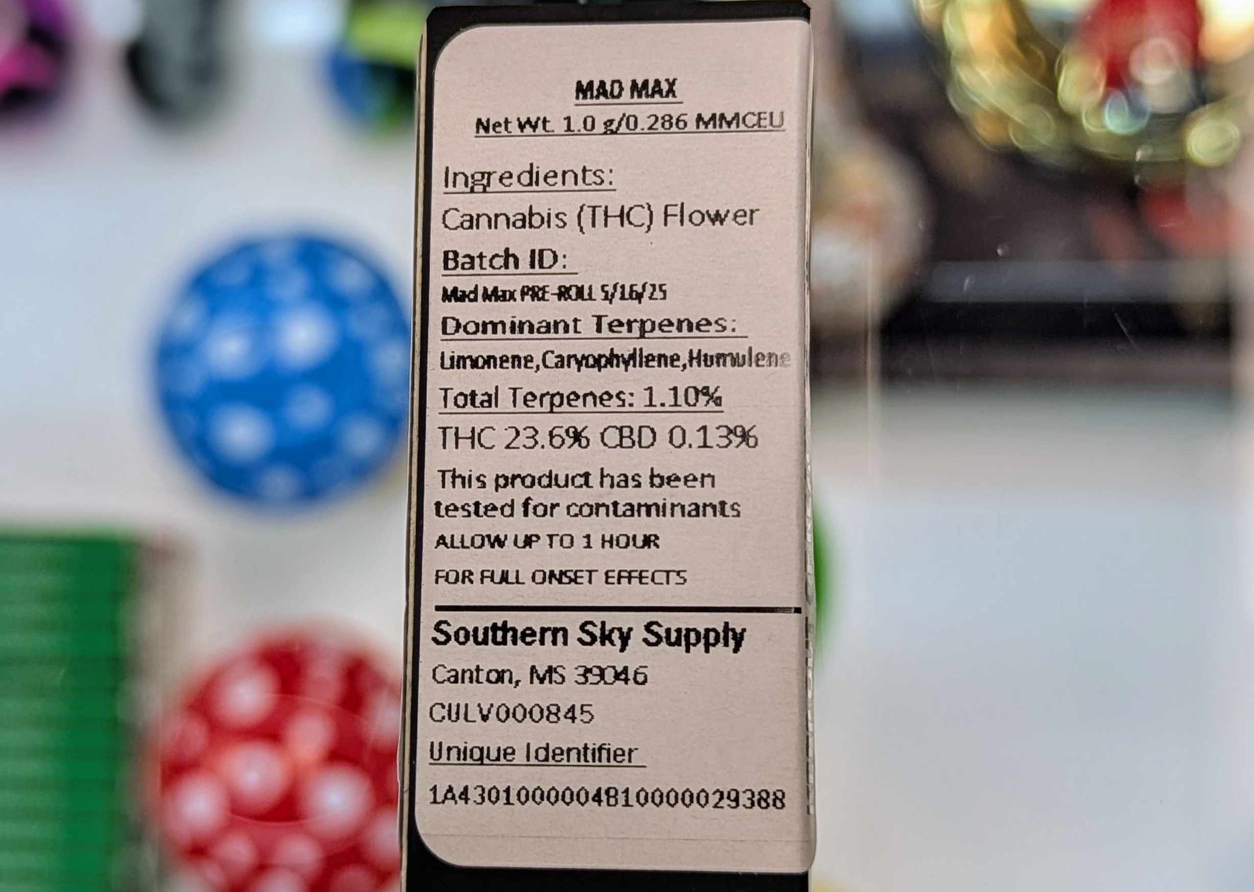 Photograph of Product: Southern Sky | 1g | Mad Max | Pre-Roll