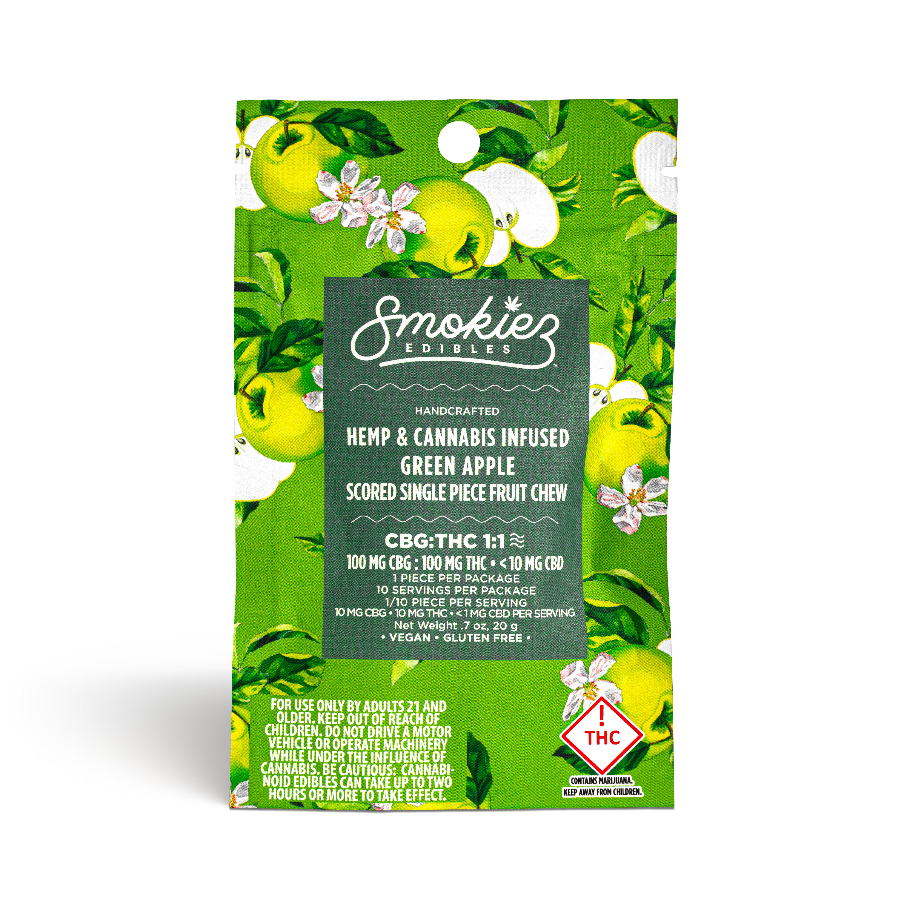 Photograph of product: Sweet Green Apple Scored Single Piece Fruit Chew - 100mg CBG 100mg TH-oui