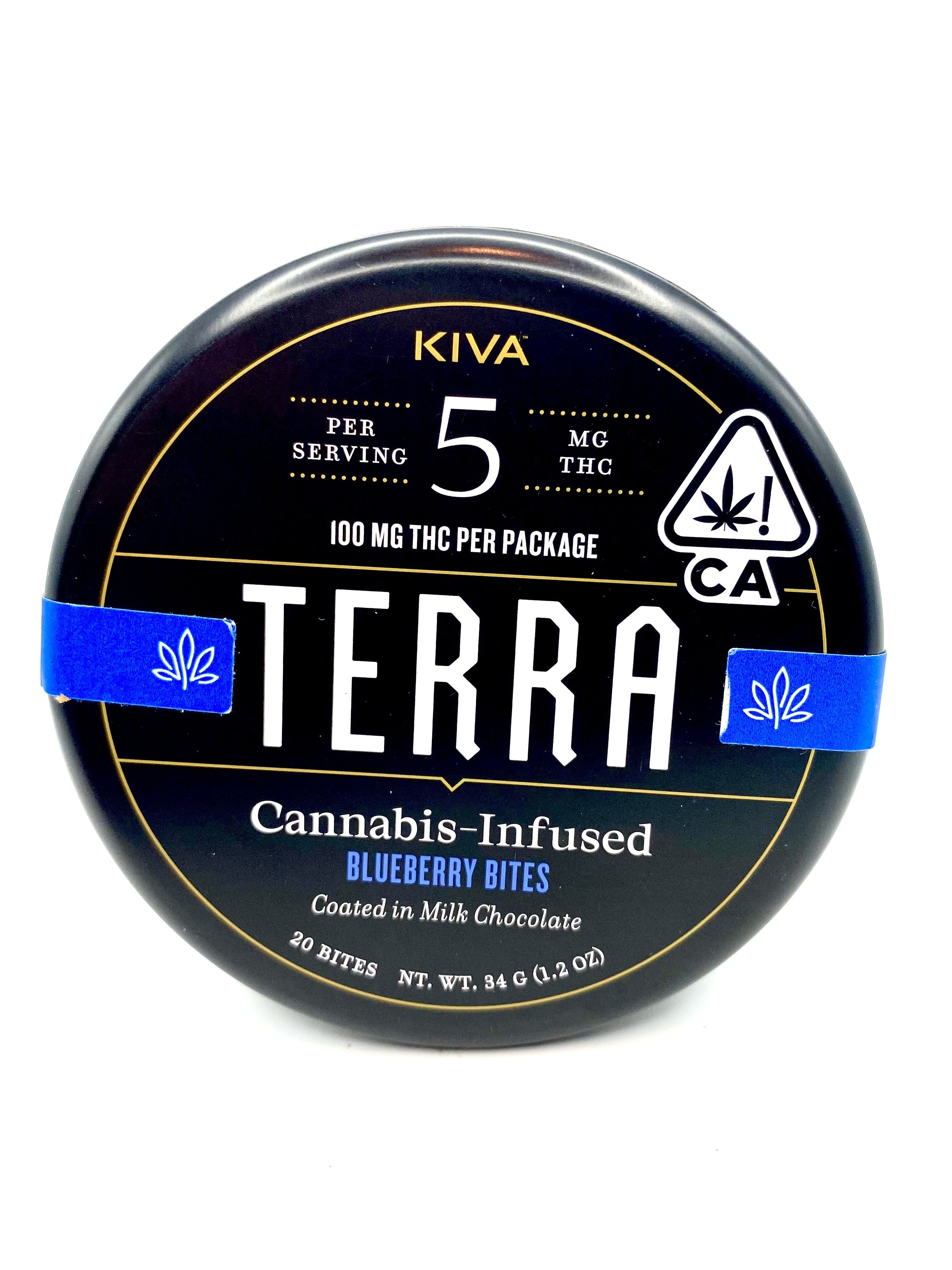 Photograph of product: KIVA - Terra Bites - Milk Chocolate Blueberries - 100mg