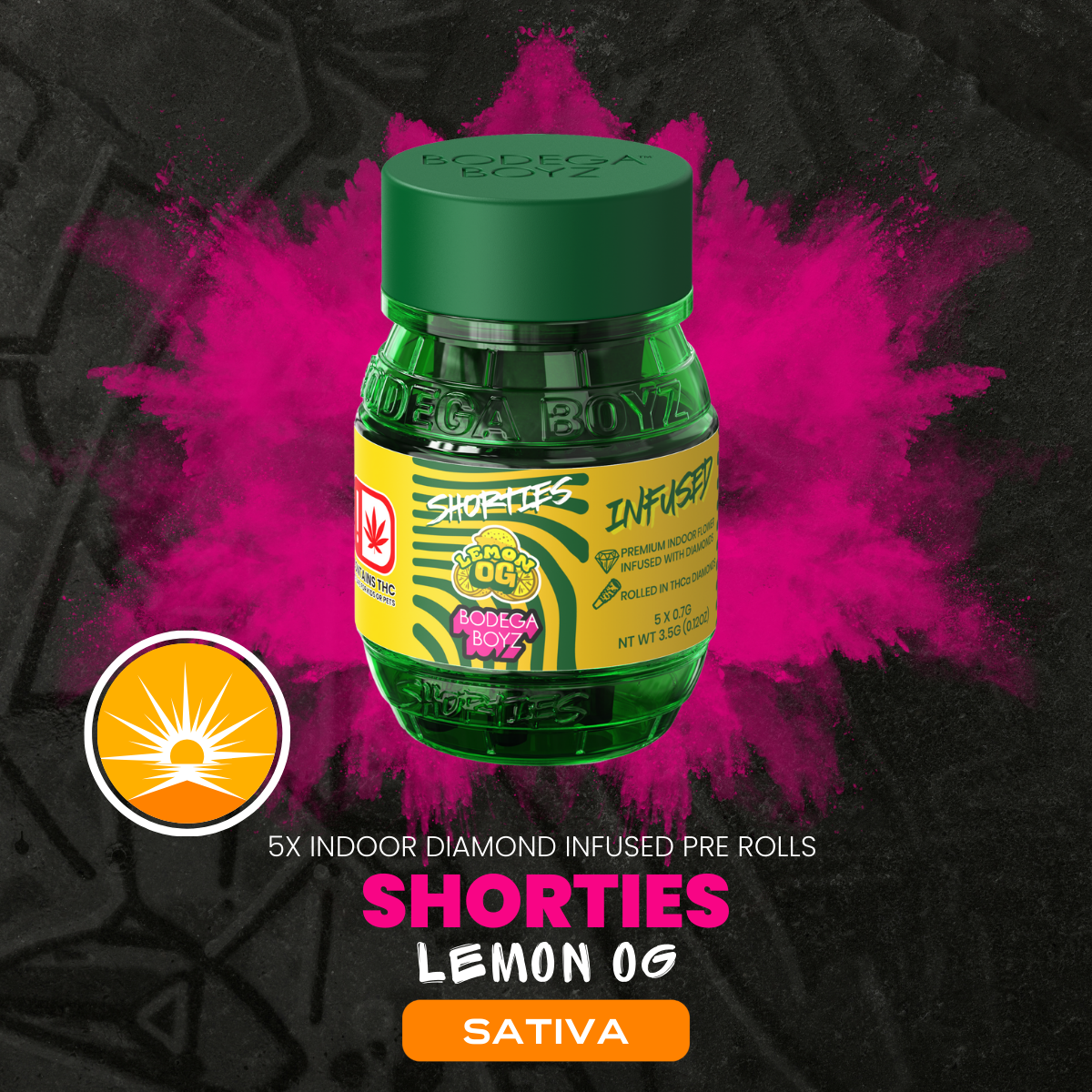 Photograph of product: Bodega Boys Shorties Diamond Infused Pre-Roll Lemon OG (S) total