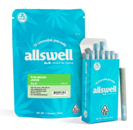 Photograph of product: Allswell Too Much Juice x 10PK Preroll 7g