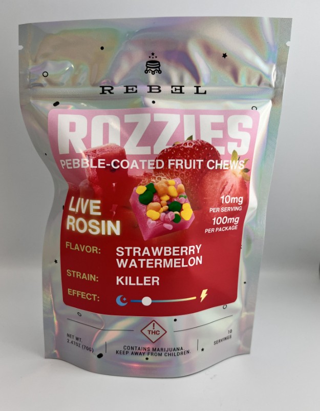 Photograph of product: Rebel - Rozzies Strawberry Watermelon Rosin Chews - 100mg