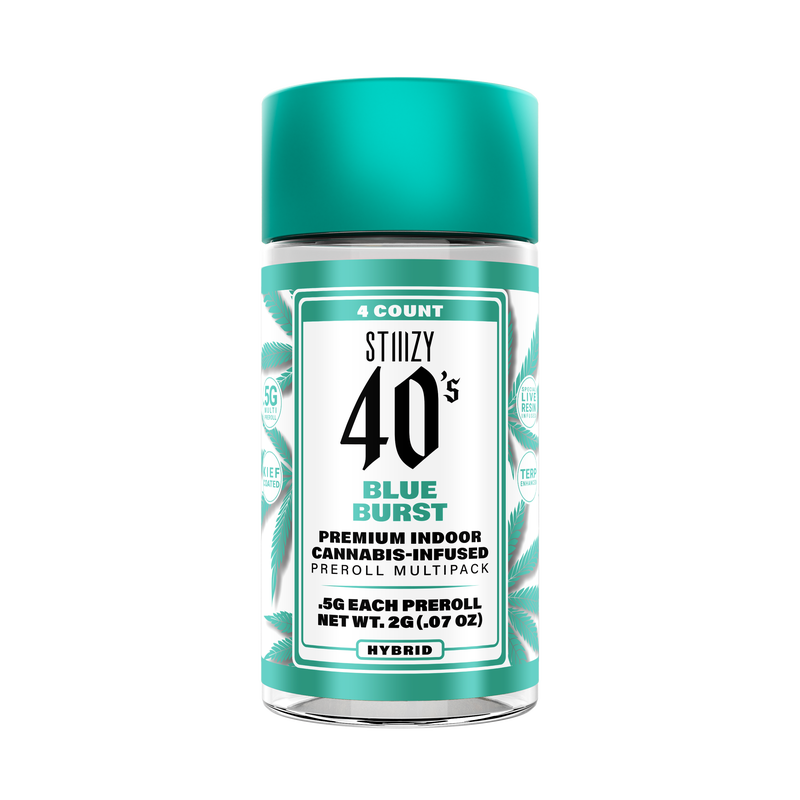 Photograph of product: STIIIZY 40's Blue Burst .5g Infused Preroll 4pk